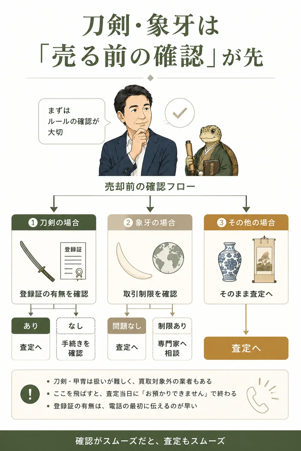 刀剣・象牙を売る前の確認フロー図