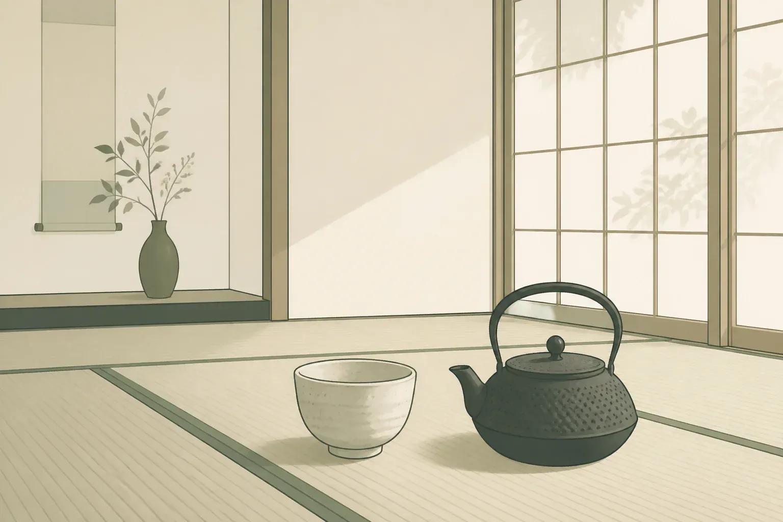 和室に置かれた茶道具のイメージ