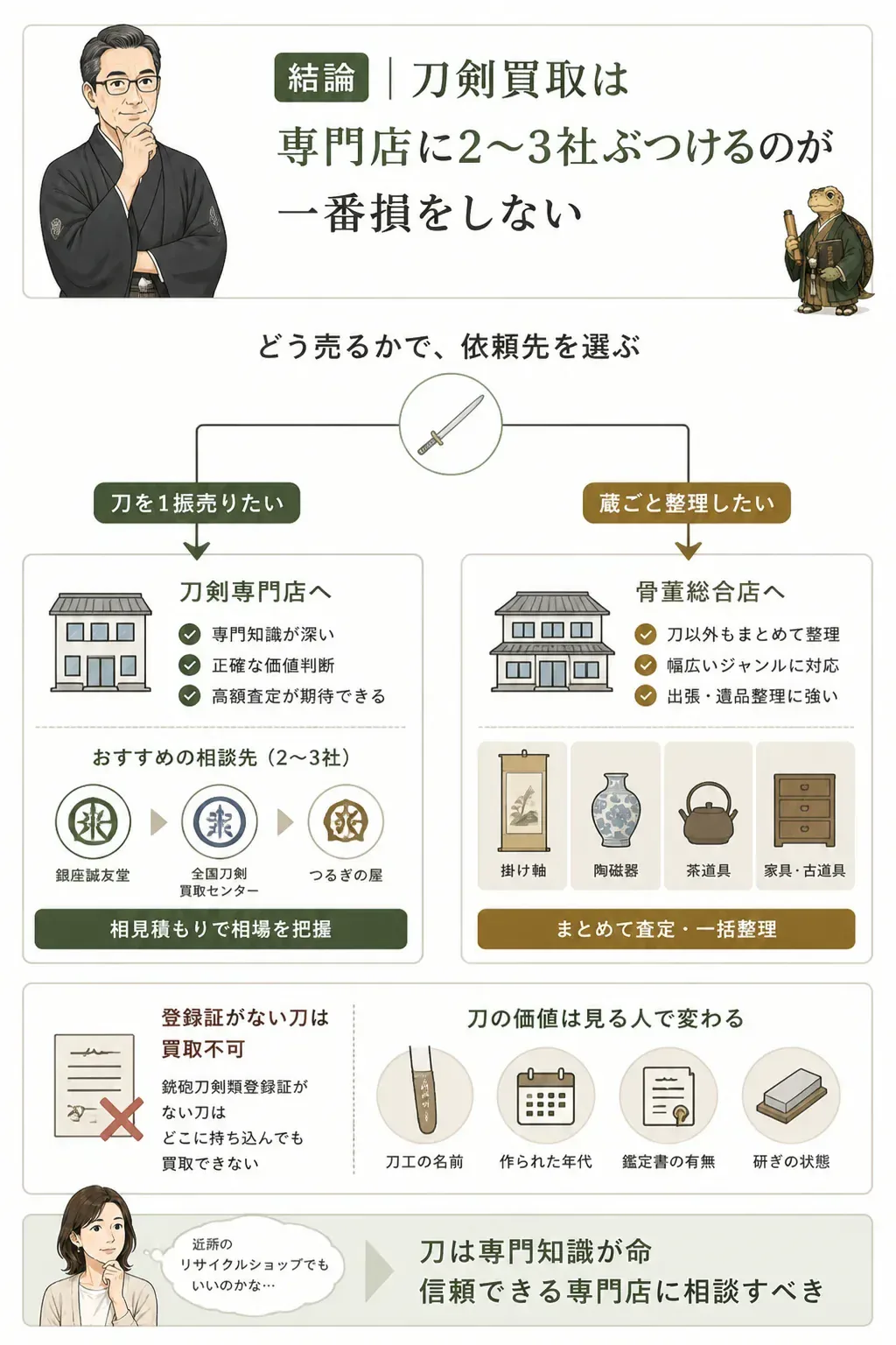 刀剣の依頼先を選ぶ判断フロー図