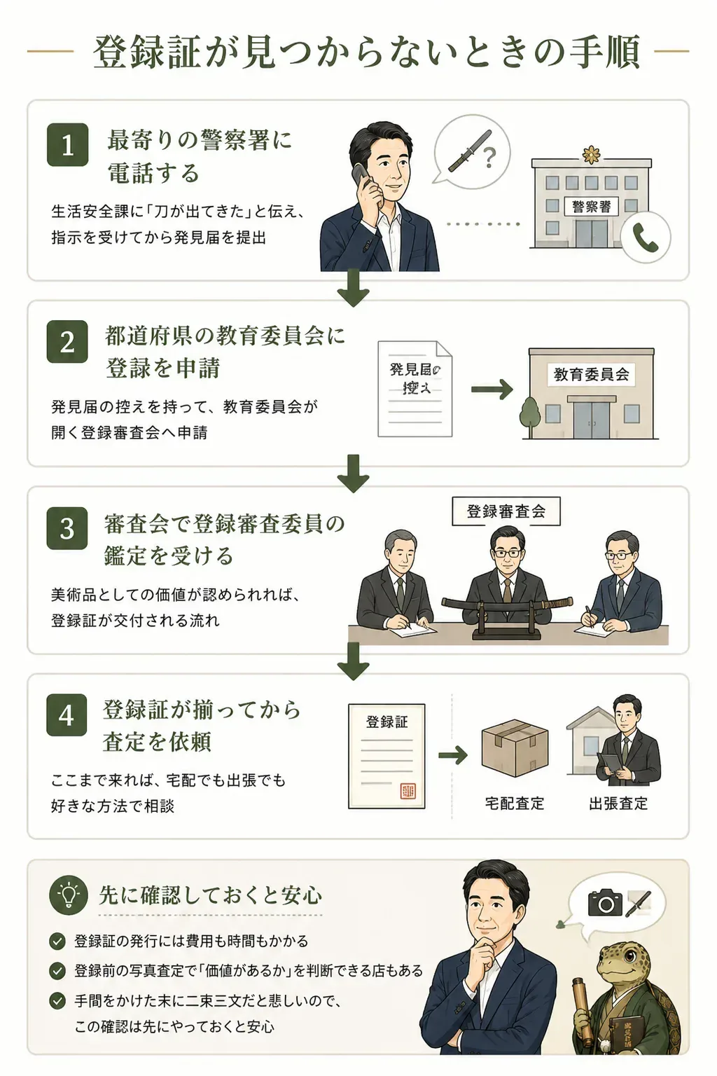 銃砲刀剣類登録証を取得するまでの手続きフロー図